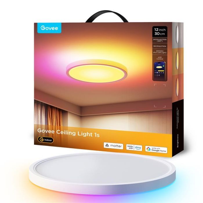 Світильник Govee 12" Smart Ceiling Light, RGBWW + RGBIC, WI-FI/Bluetooth, білий (H80A1C01)