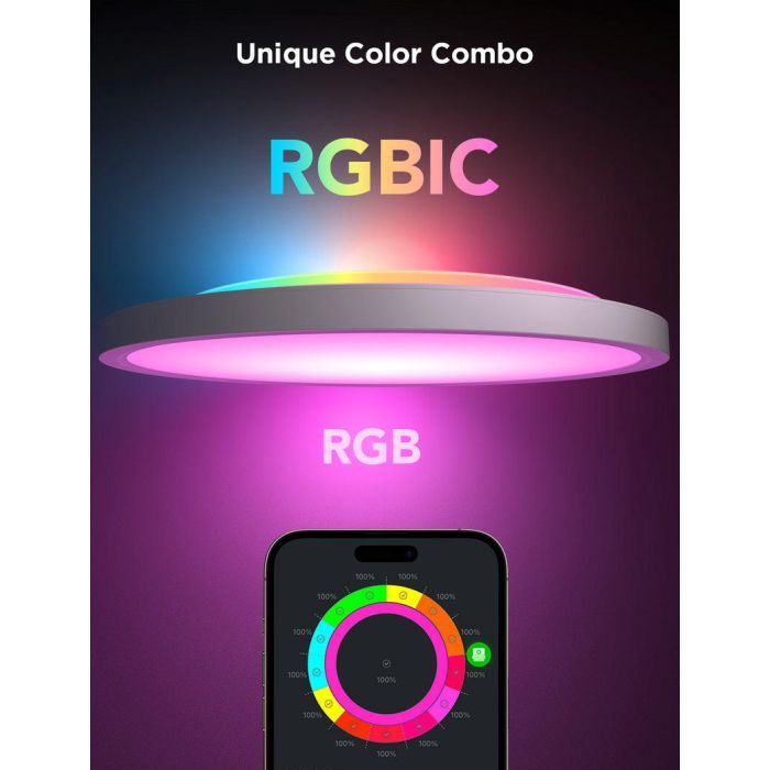 Світильник Govee 12" Smart Ceiling Light, RGBWW + RGBIC, WI-FI/Bluetooth, білий (H80A1C01) зображення 2
