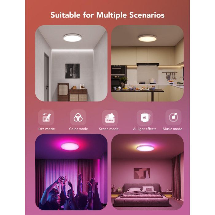 Світильник Govee 12" Smart Ceiling Light, RGBWW + RGBIC, WI-FI/Bluetooth, білий (H80A1C01) зображення 3
