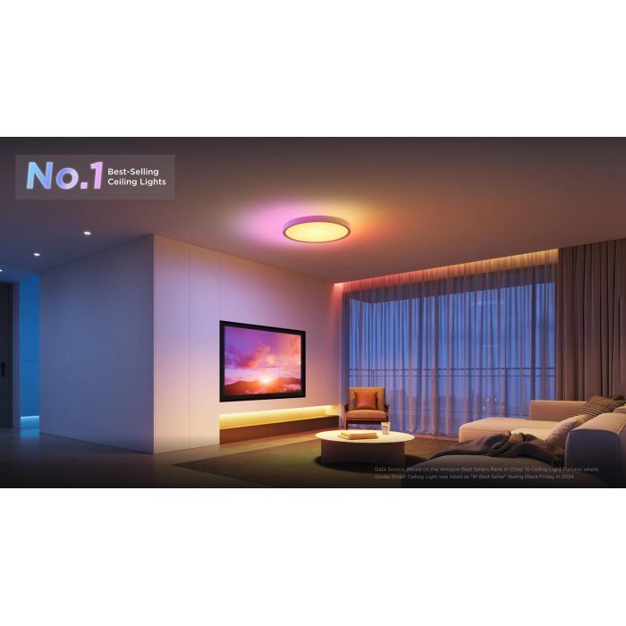 Світильник Govee 12" Smart Ceiling Light, RGBWW + RGBIC, WI-FI/Bluetooth, білий (H80A1C01) зображення 5