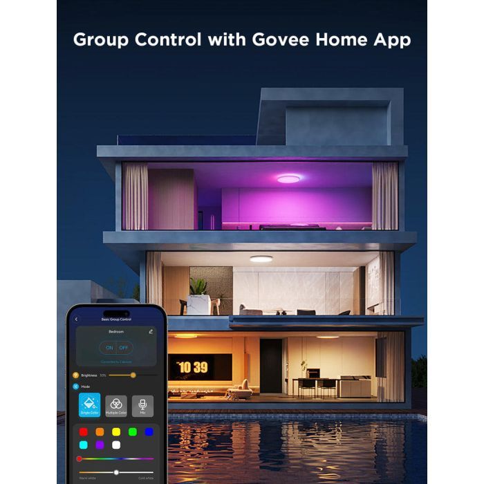 Світильник Govee 12" Smart Ceiling Light, RGBWW + RGBIC, WI-FI/Bluetooth, білий (H80A1C01) зображення 6