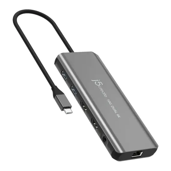 Концентратор J5create USB-C 7-in-1 2xHDMI + 2xUSB 3.2 + 1xRJ45 1000Mbps + PD100W + 3.5mm black (JCD398-N)