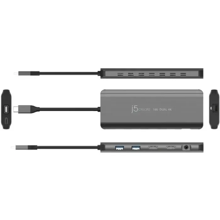 Концентратор J5create USB-C 7-in-1 2xHDMI + 2xUSB 3.2 + 1xRJ45 1000Mbps + PD100W + 3.5mm black (JCD398-N) изображение 4