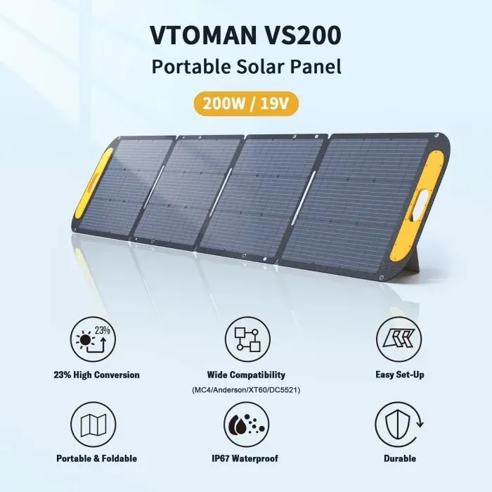 Портативна сонячна панель Vtoman 200W 19V IP67 MC-4/Anderson/XT60/DC5521 (VS200) зображення 4