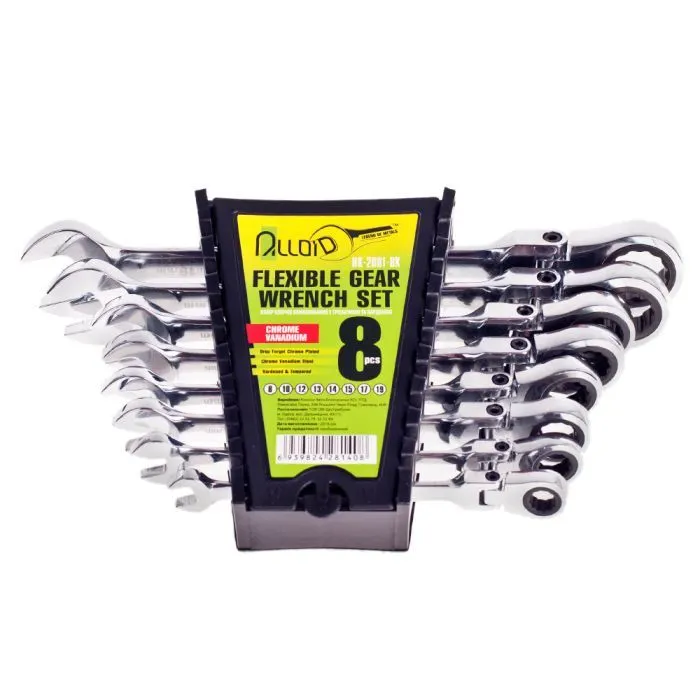 Ключ Alloid комбинированный, трещоточный, с карданом, 8шт., 8-19мм (HK-2081-8K)
