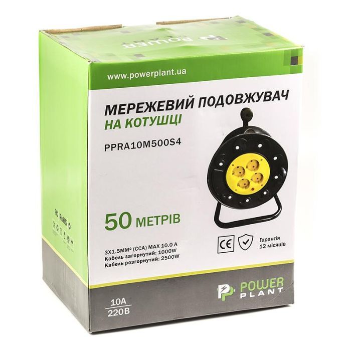 Сетевой удлинитель PowerPlant на катушке 50 м, 4 розетки (JY-2002/50) (PPRA10M500S4) изображение 4