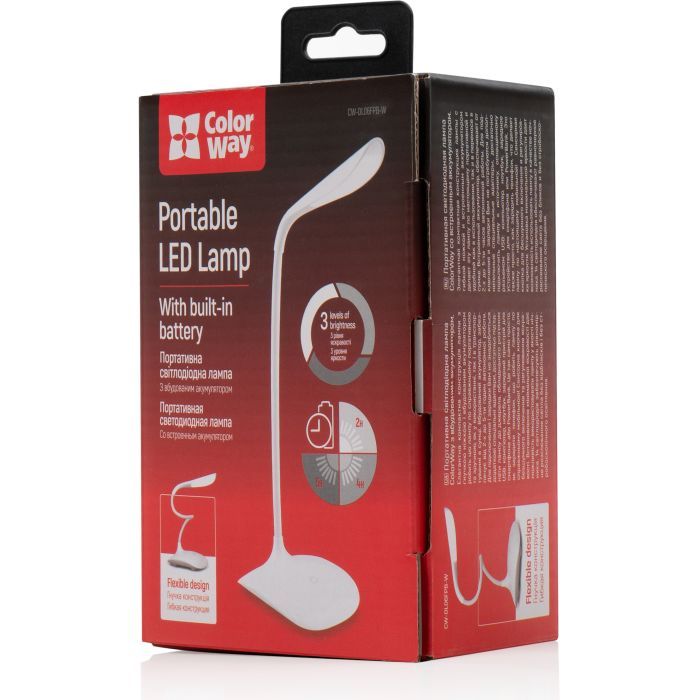 Настільна лампа ColorWay LED Portable & Flexible з вбудованим акумулятором 500mAh (CW-DL06FPB-W) зображення 2