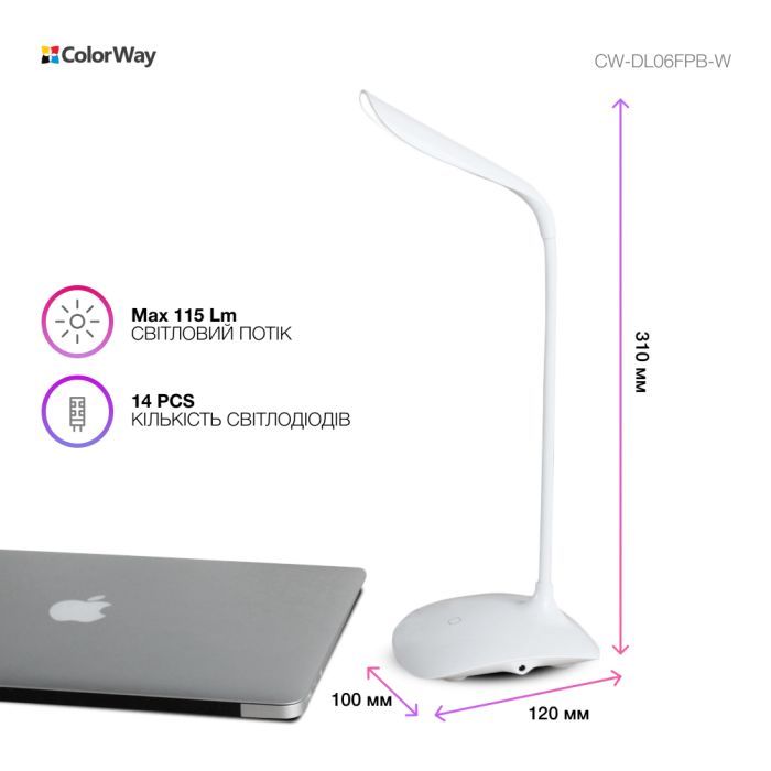 Настільна лампа ColorWay LED Portable & Flexible з вбудованим акумулятором 500mAh (CW-DL06FPB-W) зображення 7