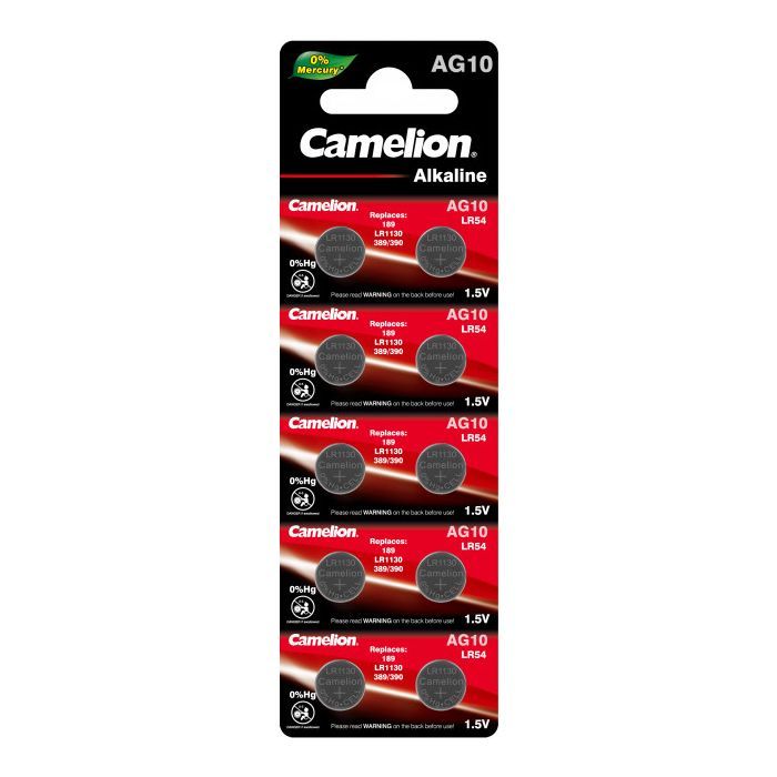 Батарейка AG10 / LR1130 / LR54 / V10GA Alkaline * 10 Camelion (AG10-BP10)