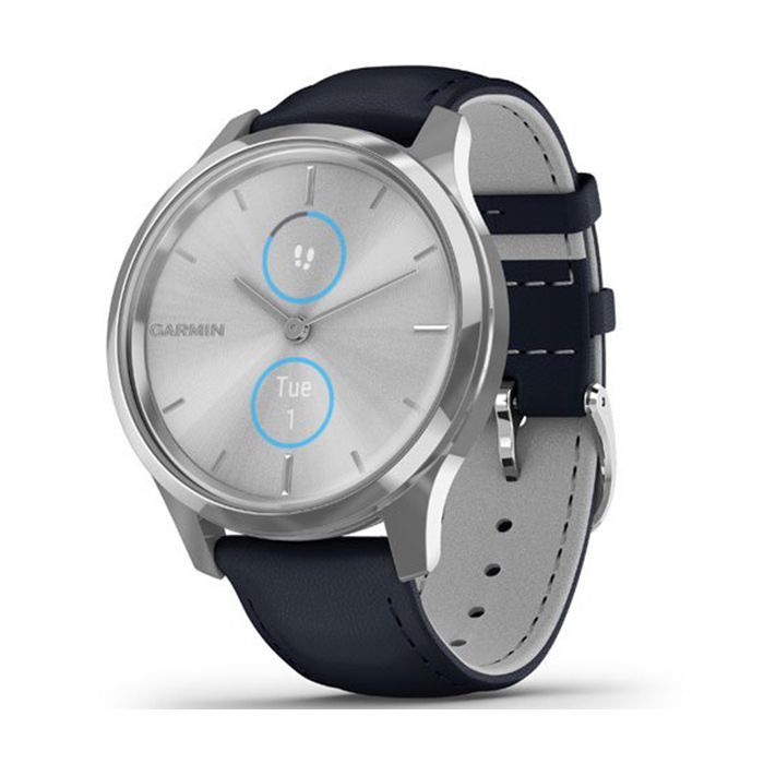 Смарт-годинник Garmin vivomove Luxe, S/E EU, Silver, Navy, Leather (010-02241-20)