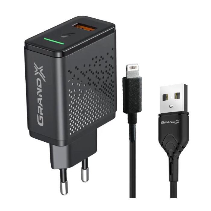 Зарядний пристрій Grand-X QC3.0 18W + Lightning cable (CH-650L)