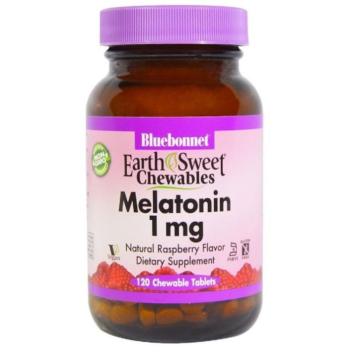 Аминокислота Bluebonnet Nutrition Мелатонин, Melatonin, 1 мг, EarthSweet, Малиновый Вкус,120 (BLB0991)
