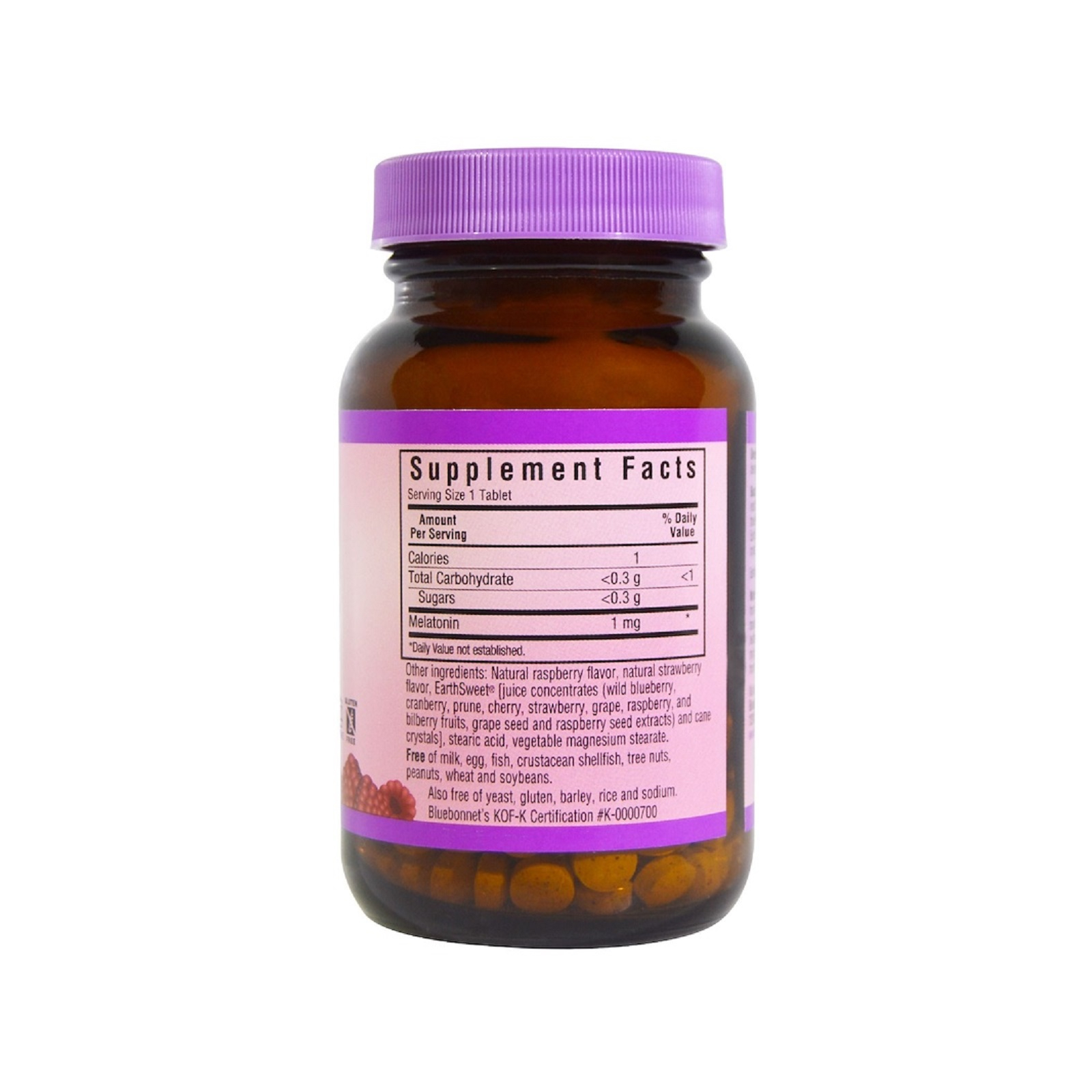 Амінокислота Bluebonnet Nutrition Мелатонін, Melatonin, 1 мг, EarthSweet, Малиновий Смак, 120 (BLB0991) зображення 2