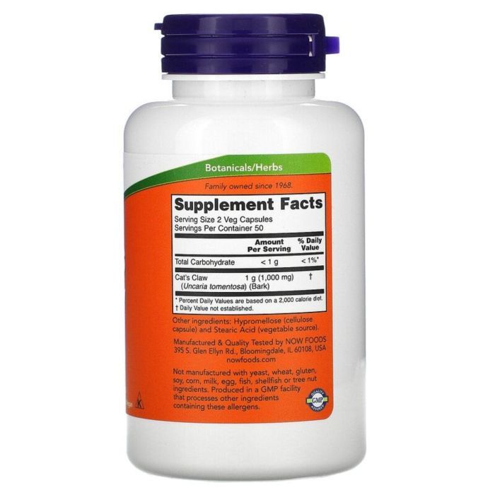Травы Now Foods Кошачий коготь, 500 мг, Cat's Claw, 100 вегетарианских капс (NOW-04618) изображение 2
