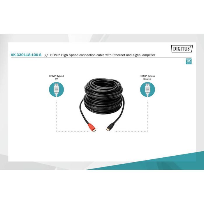 Кабель мультимедійний HDMI to HDMI 10.0m UHD 4K Amplifier Digitus (AK-330118-100-S) зображення 5