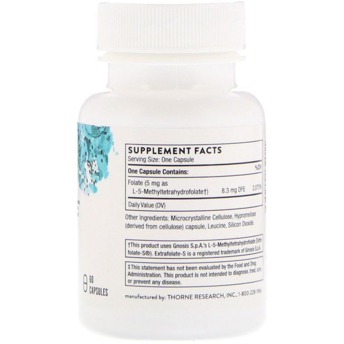 Витамин Thorne Research Фолат, 5-МТГФ, 5-MTHF, 5 мг, 60 Капсул (THR-13201) изображение 2