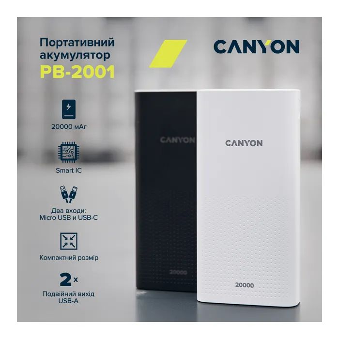 Батарея универсальная Canyon 20000mAh, Input 5V/2A, Output 5V/2.1A(Max), Black (CNE-CPB2001B) изображение 10