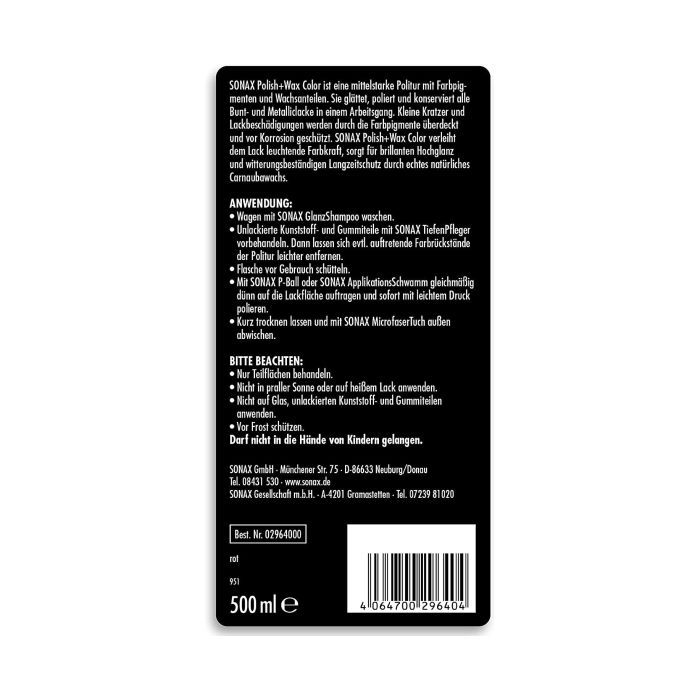Автополироль Sonax Polish Wax Color NanoPro red 500мл (296400) изображение 2