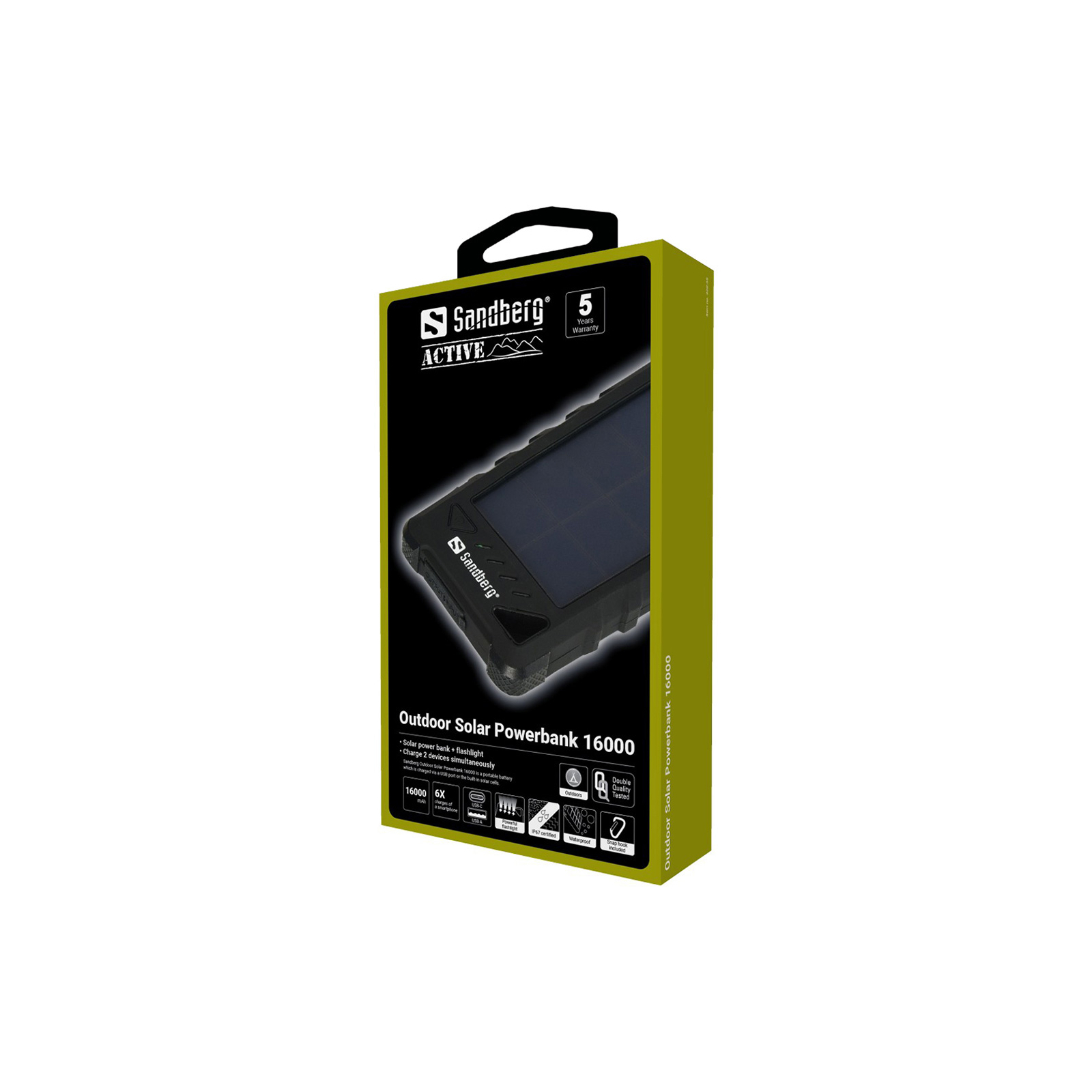 Батарея универсальная Sandberg 16000mAh, Outdoor IP67, Solar Panel 1.4W/280mA, USB-C, USB-A, 5V/3.4A total (420-35) изображение 3