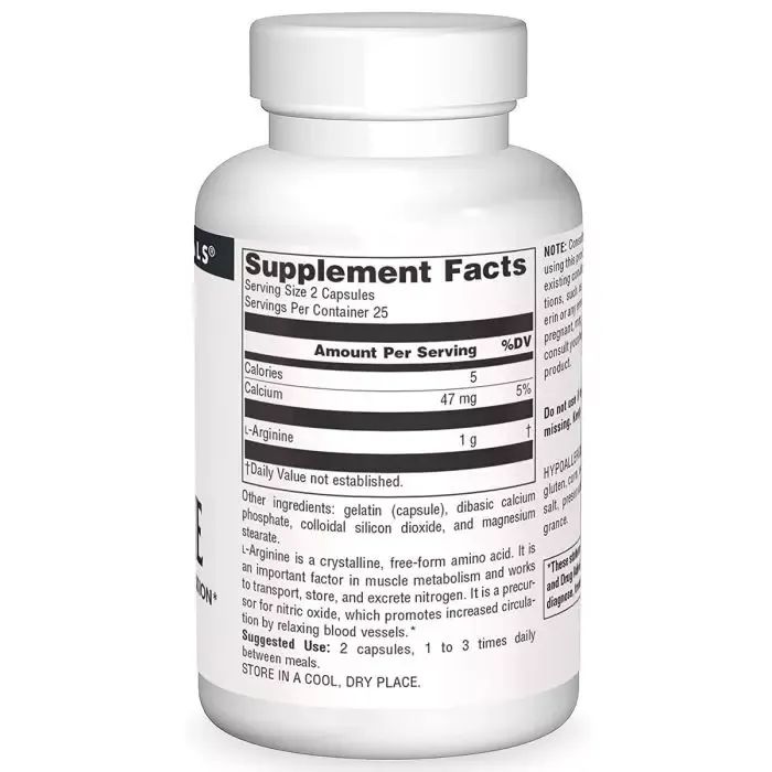 Аминокислота Source Naturals L-Аргинин 500мг, L-Arginine, 50 капсул (SN1686) изображение 2