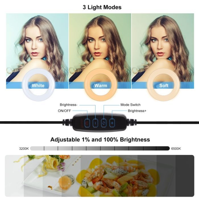 Набір блогера Puluz Ring USB LED lamp PKT3126B 10.2" + зажим (PKT3126B) зображення 2