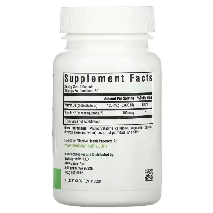 Вітамін Seeking Health Вітамін D3+K2, 5000 МО та 100 мкг, Vitamin D3+K2, 60 вегетаріанських ка (SKH-52136) зображення 2
