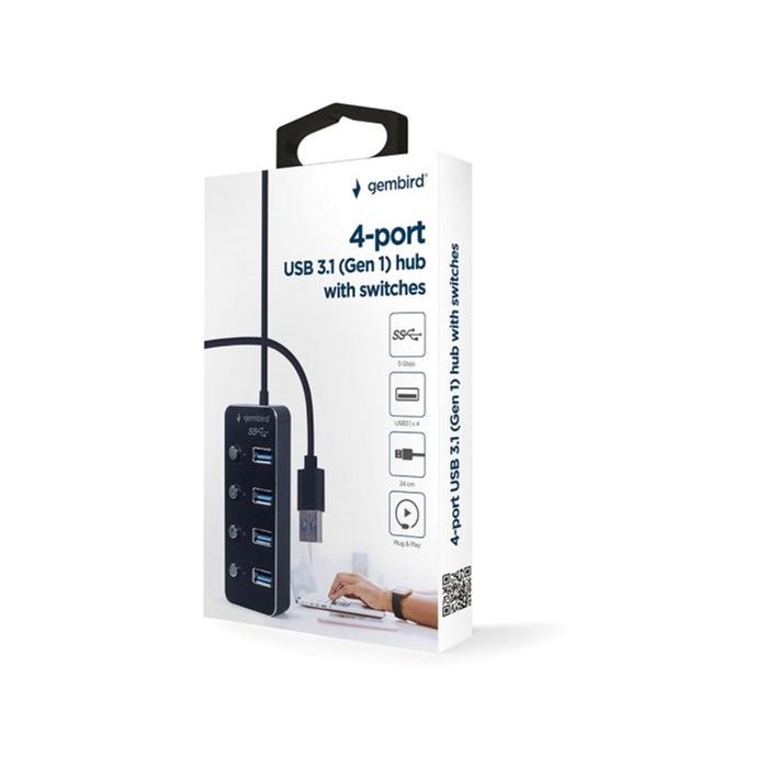 Концентратор Gembird USB 3.0 4 ports switch black (UHB-U3P4P-01) зображення 5