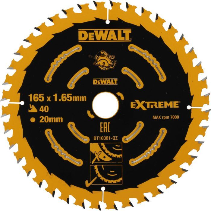 Диск пильный DeWALT EXTREME , 165 х 20, 40 z, ATB, 18 гр. (DT10301)
