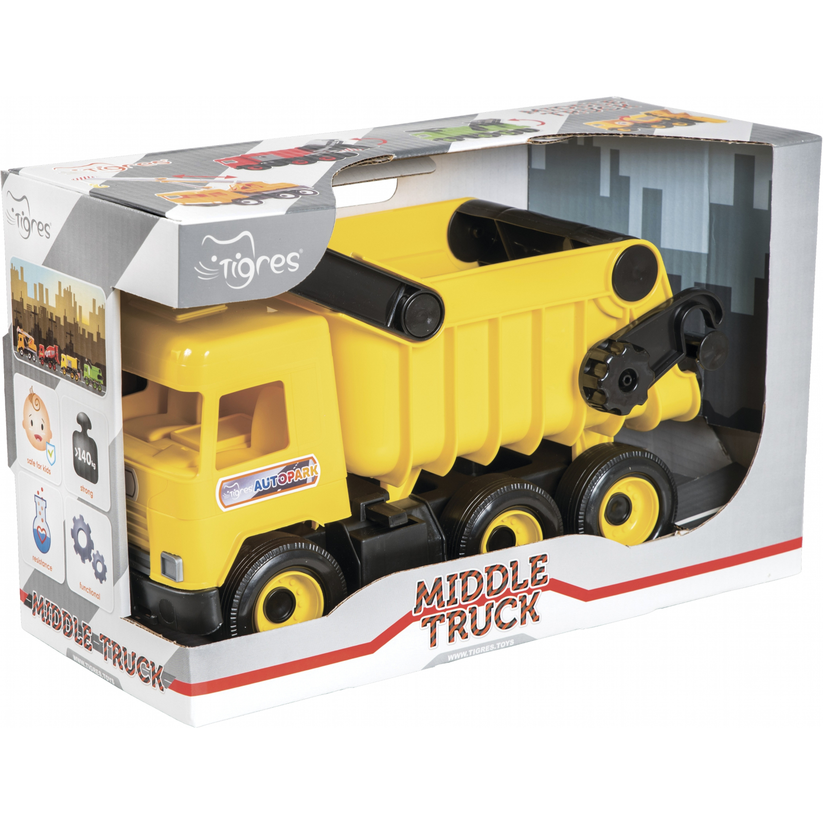 Спецтехніка Tigres Авто "Middle truck" самоскид (жовтий) в коробці (39490) зображення 2
