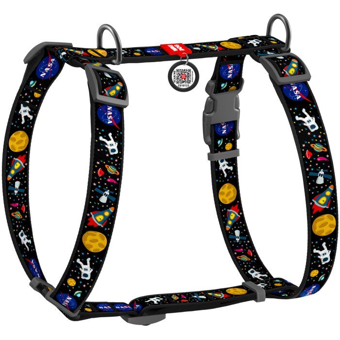 Шлей для собак WAUDOG Nylon с QR паспортом анатомическая H-образная "NASA" L (5543)