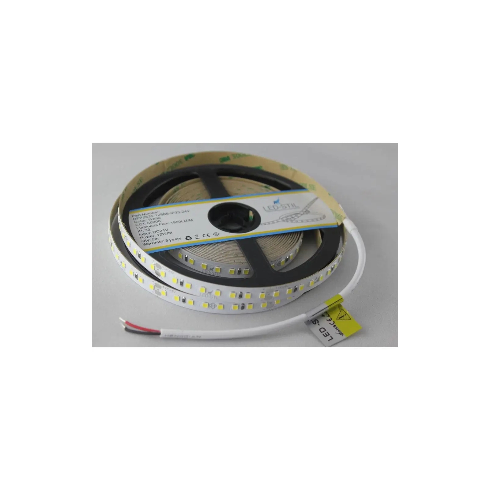Світлодіодна стрічка LED-STIL 6000K 12 Вт/м 2835 128 діодів IP33 24 Вольта 1950 lm холодне світло (DFP2835-128B6-IP33-24V) зображення 3