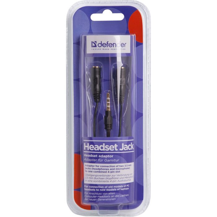 Перехідник Jack 3.5mm M 4pin to 2 Jack 3.5mm F (Audio+MIC) Headset Jack Defender (63012) зображення 2