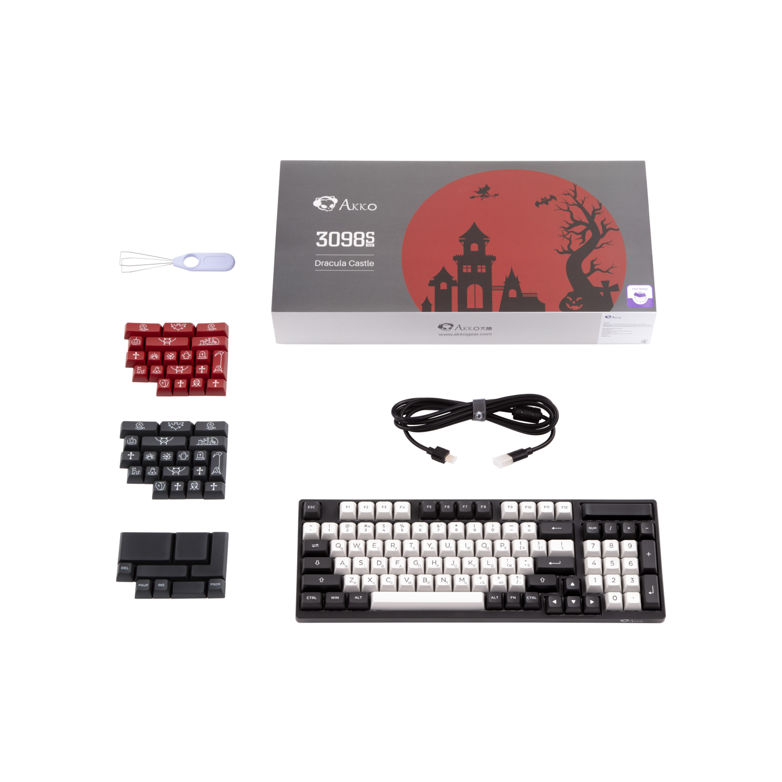 Клавиатура Akko 3098S Dracula 98Key CS Jelly Pink Hot-swappabl USB UA RGB Black (6925758616829) изображение 2