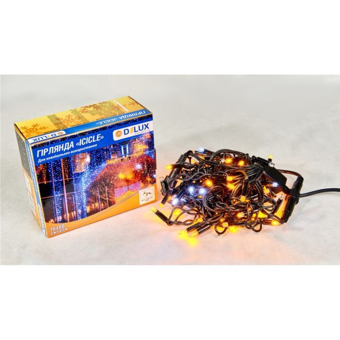Гірлянда Delux ICICLE 75LED 2x0.7 м Білий flash Жовтий/Чорний IP44 (90015183) зображення 2