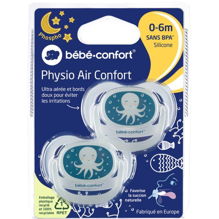 Пустушка Bebe Confort Physio Air, світиться в темряві, 2 шт, 0/6 міс (Blue Octopus) (3104201940) зображення 5