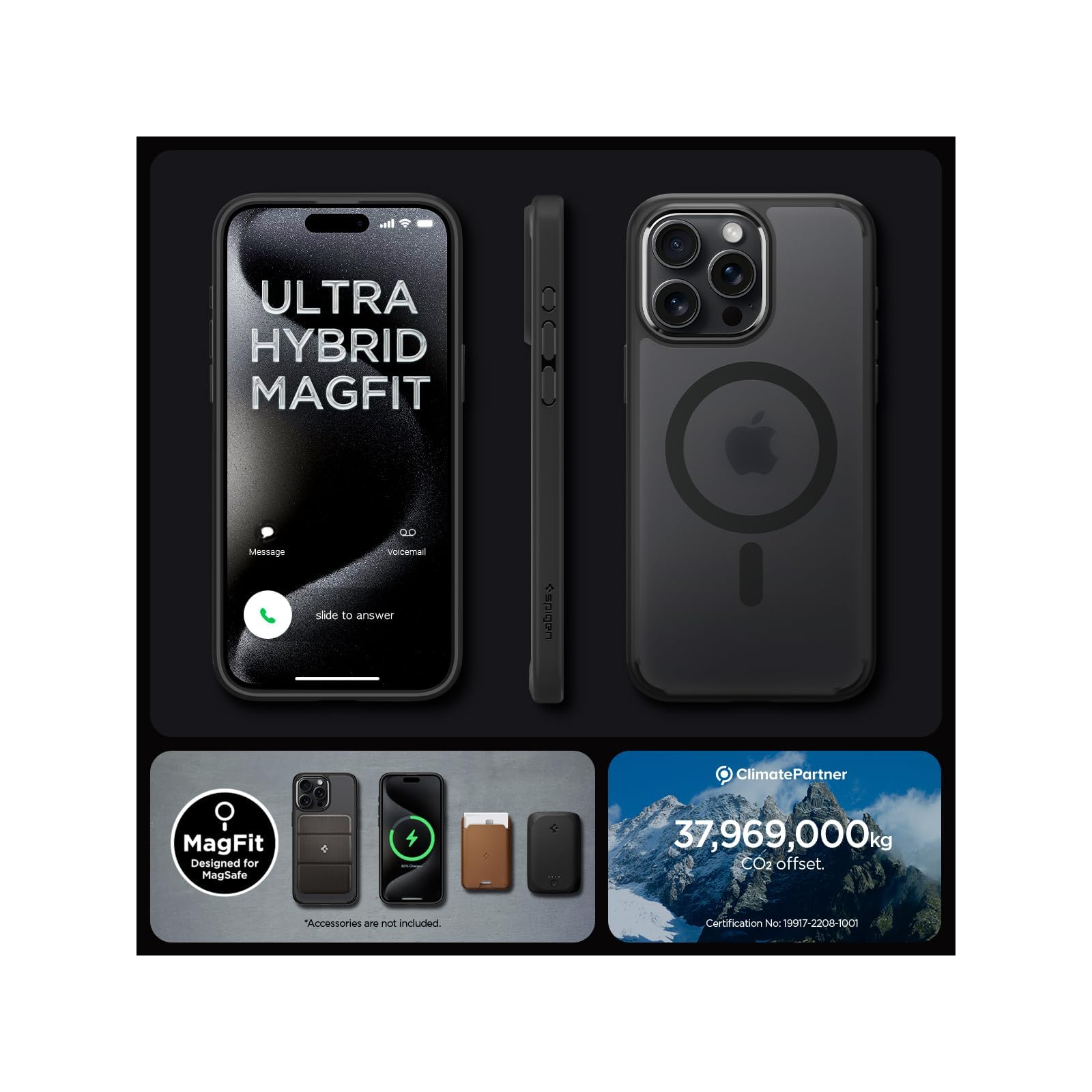 Чехол для мобильного телефона Spigen Apple iPhone 15 Pro Max Ultra Hybrid MagFit Frost Black (ACS06581) изображение 10
