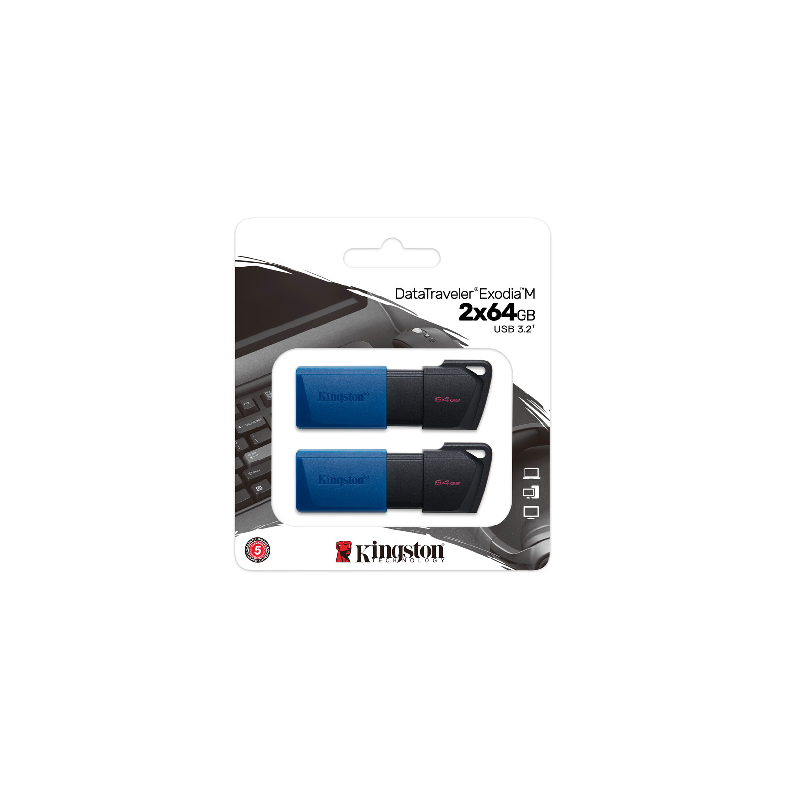 USB флеш накопитель Kingston 2x64GB DataTraveler Exodia M Black/Blue USB 3.2 (DTXM/64GB-2P) изображение 6