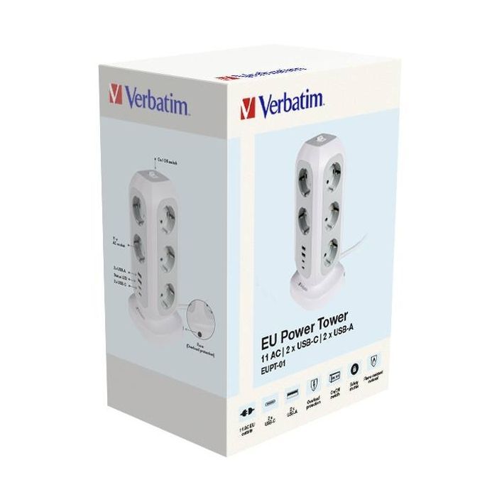Сетевой фильтр питания Verbatim 11 розеток, 2 x USB-C та 2 x USB-A (49547) изображение 4