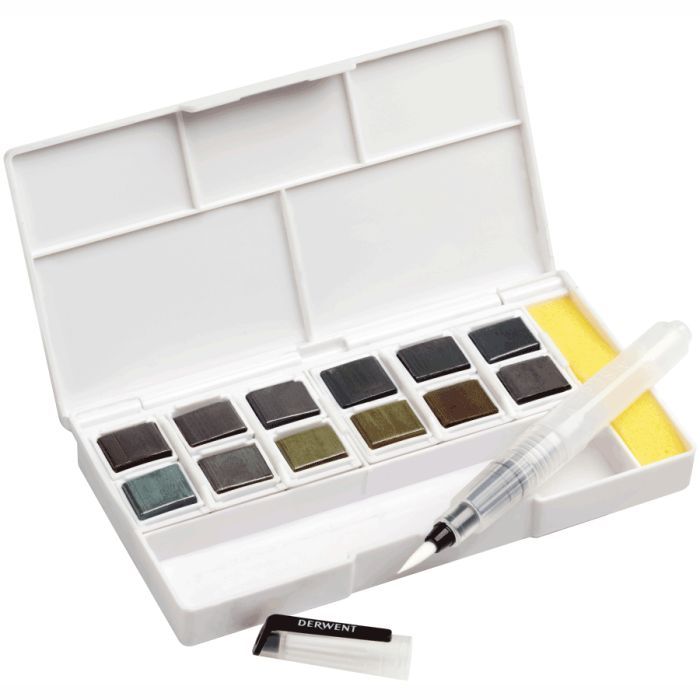 Художественный набор Derwent Graphitint Paint Pan, 12 цветов+кисть с резервуаром (5028252607063) изображение 3