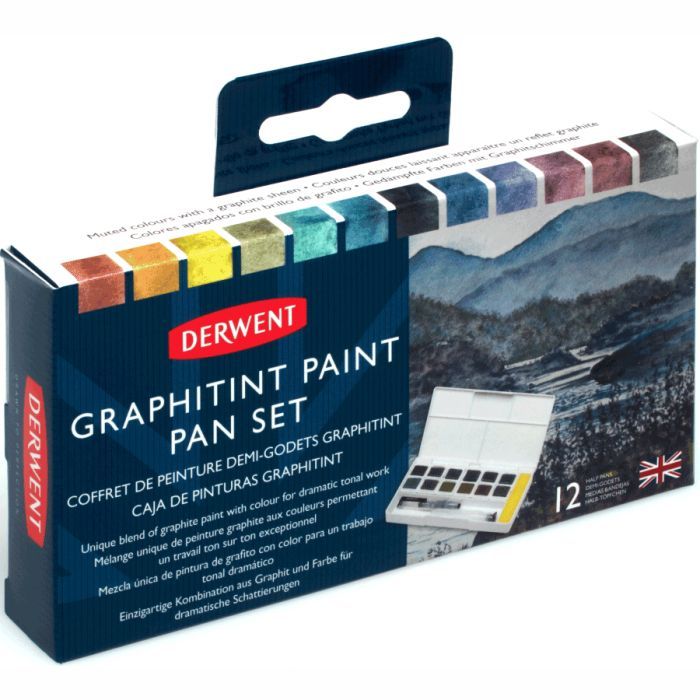 Художественный набор Derwent Graphitint Paint Pan, 12 цветов+кисть с резервуаром (5028252607063) изображение 5