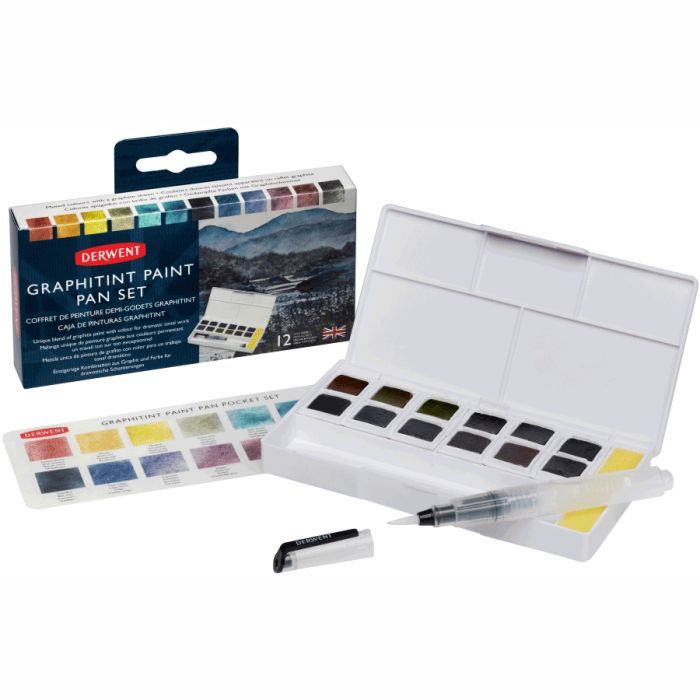 Художественный набор Derwent Graphitint Paint Pan, 12 цветов+кисть с резервуаром (5028252607063) изображение 6