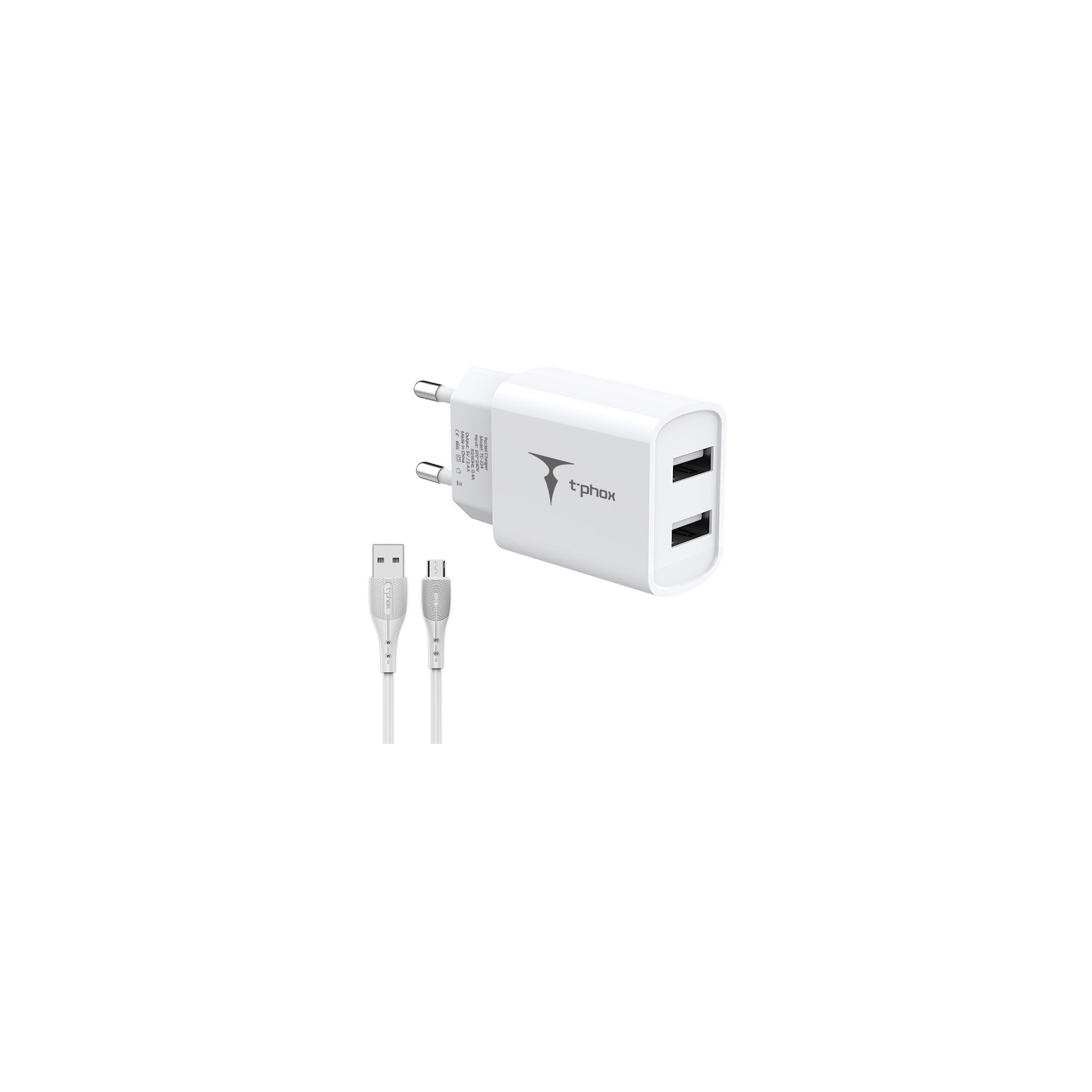 Зарядное устройство T-Phox TCC-224 Pocket Dual USB + MicroUSB cable White (TCC-224 (W)+Micro) изображение 2