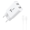 Зарядний пристрій T-Phox TCC-224 Pocket Dual USB + MicroUSB cable White (TCC-224 (W)+Micro)