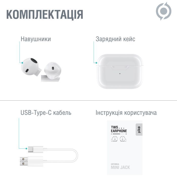 Наушники Piko TWS-MiniJack White (1283126583407) изображение 6