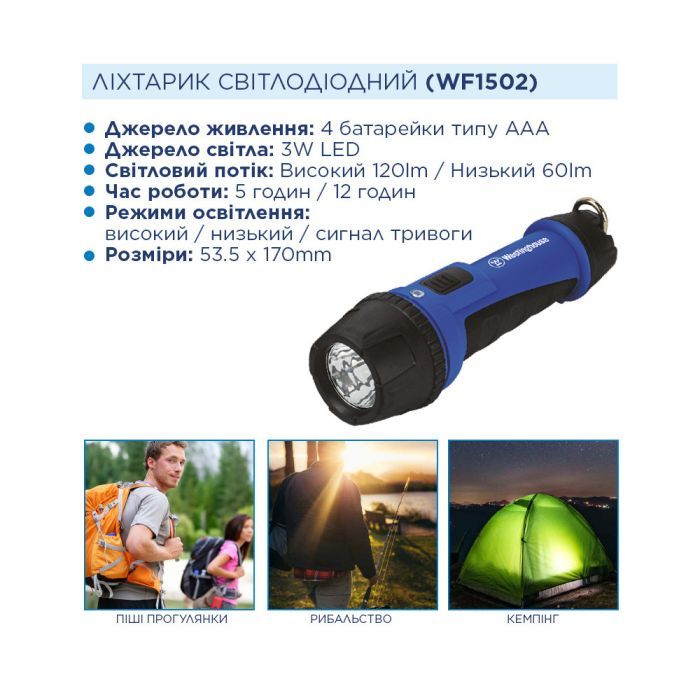 Фонарь Westinghouse 3W LED WF1502 + 4 x AAA LR03 (WF1502-4LR03TB) изображение 4
