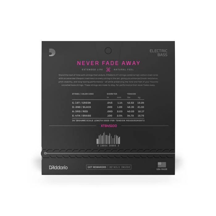 Струны для гитары D'Addario XT Bass Nickel Plated Steel Regular Light (45-100) (XTB45100) изображение 3
