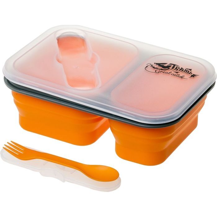 Набір туристичного посуду Tramp 2 отсека силиконовый 900ml с ловилкой orange (TRC-090-orange) зображення 2