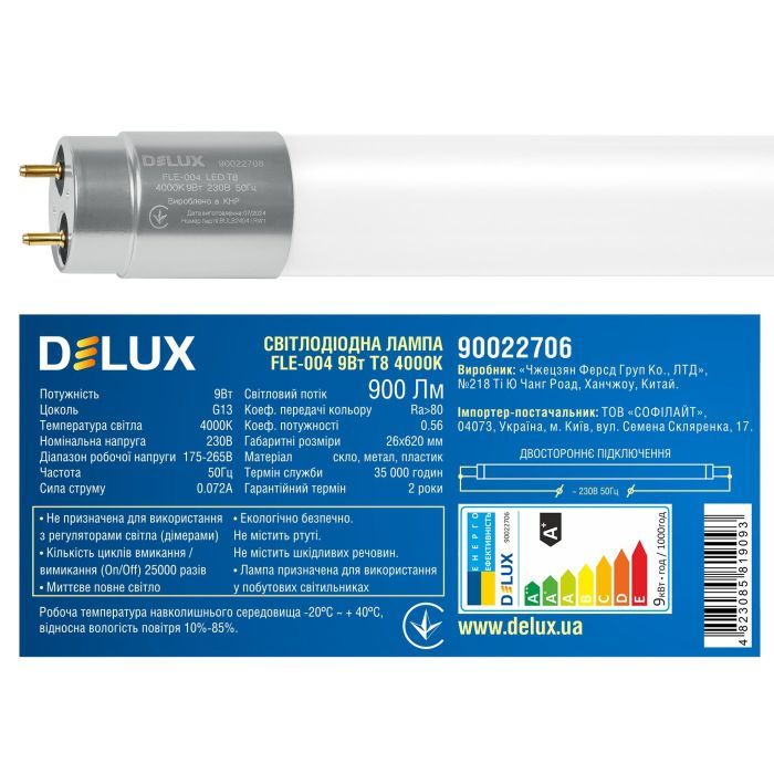 Лампочка Delux FLE-004 9 Вт 0,6м T8 4000K 230В G13 скло (90022706) изображение 3