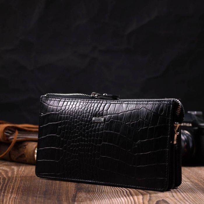 Гаманець Bond Accessories На два відділення з натуральної шкіри Чорна (22044) зображення 9