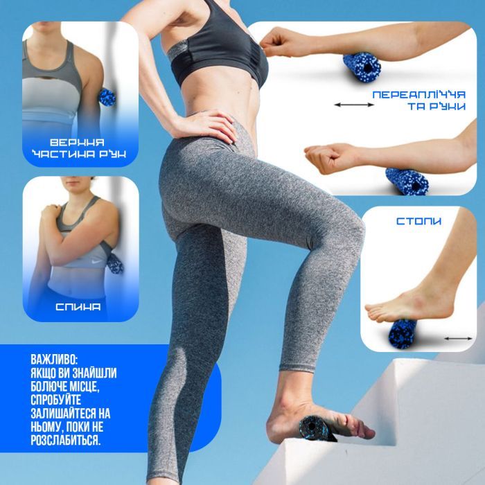 Масажный ролик PowerPlay PP-4346 Mini EPP Foam Roller 15x5,3см Чорно/Синій (PP_4346_Blue_(15*5)) изображение 8
